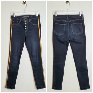 Veronica Beard Debbie 10" Skinny Side Stripe Jeans Dark Slate Wash Size 25